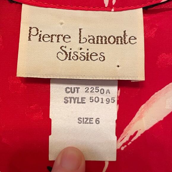 Vintage M long sleeve button up blouse tulip floral polka dot AOP red white - Picture 4 of 8